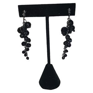 Black Crystal Bead Dangle Cluster Earrings 2.5"